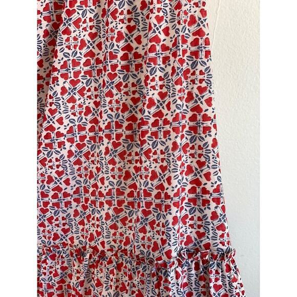 Vtg Max Studio Floral Heart Print Midi Skirt M Red Tiered Ruffle Cottage Prairie - Picture 3 of 11
